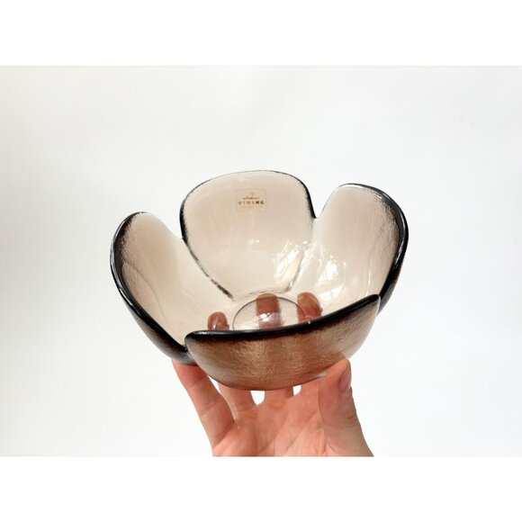 viking glass Other - Signed MCM Viking Glass Co 4 Petaled | Clover Smoke Textured Glass Vintage Bowl